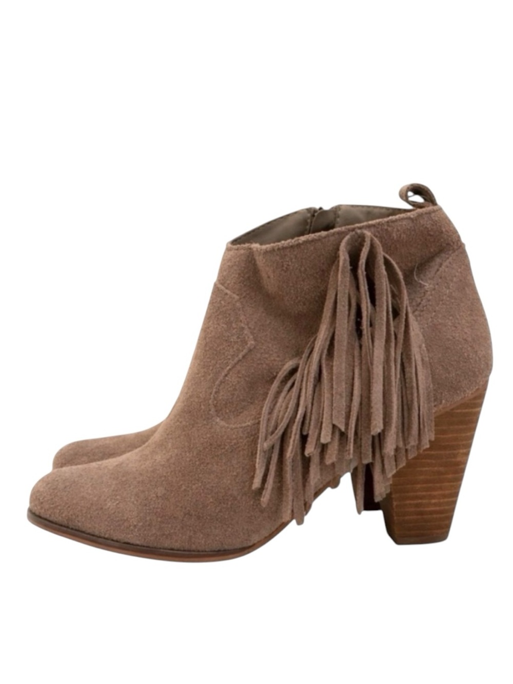 Steve Madden Brown Suede Leather Fringe Western Booties Chunky Heel 8.5 side zip